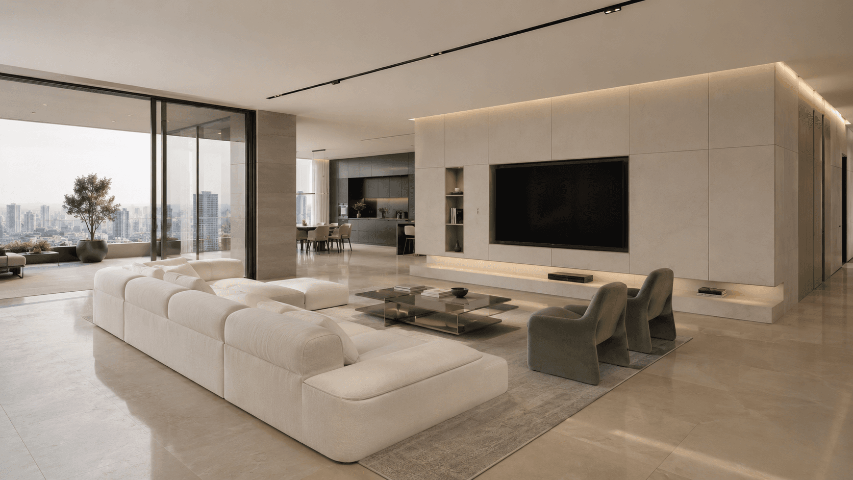 The Glassline Residence interior with minimal contemporary finishes