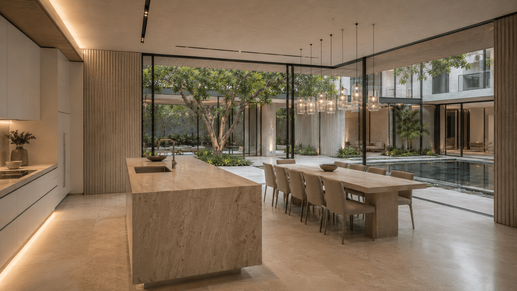 The Courtyard Frame House material and interior detail