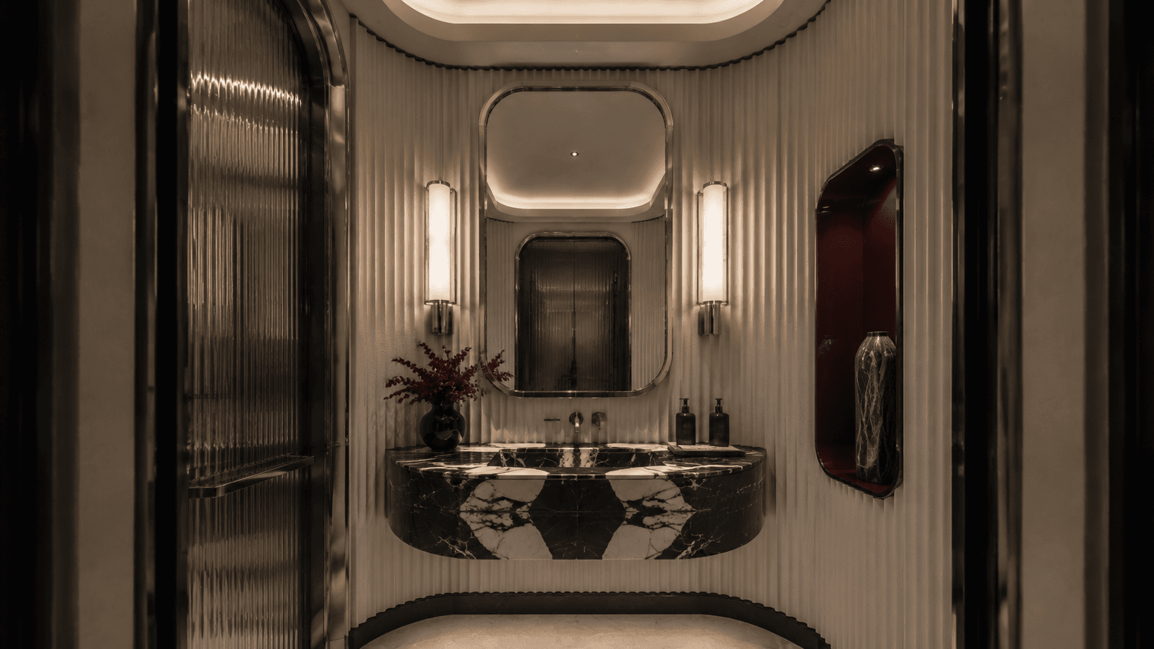 The Meridian Apartment bedroom and polished Art Deco detail