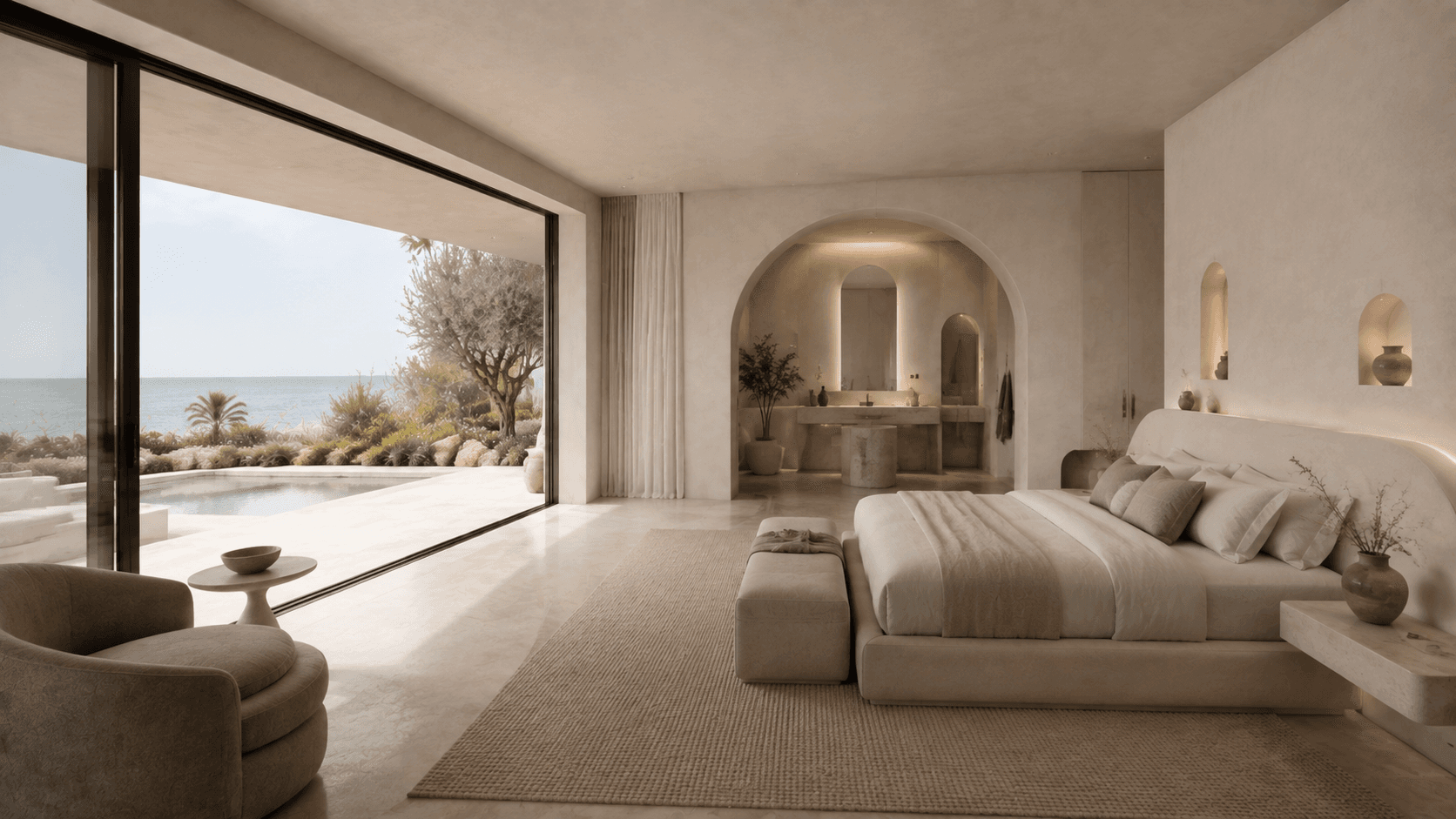 Casa Solene private suite and soft plaster architectural detail