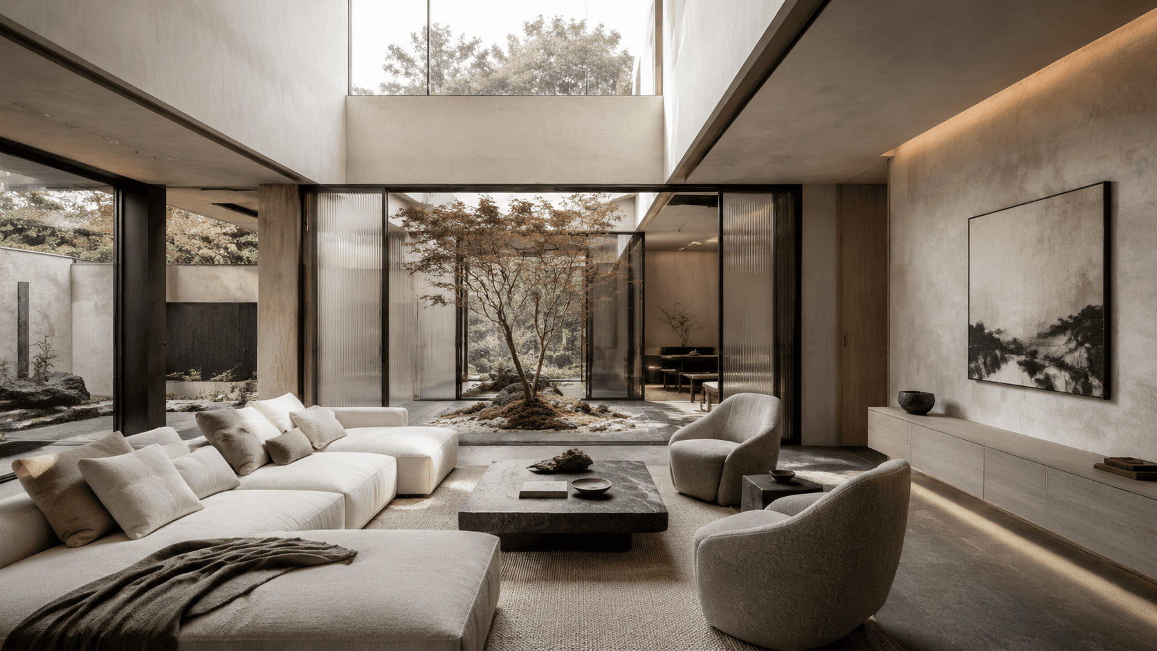 The Stillwater House with quiet Japandi material composition